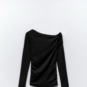 Black Asymmetrical Ruched Blouse Zara